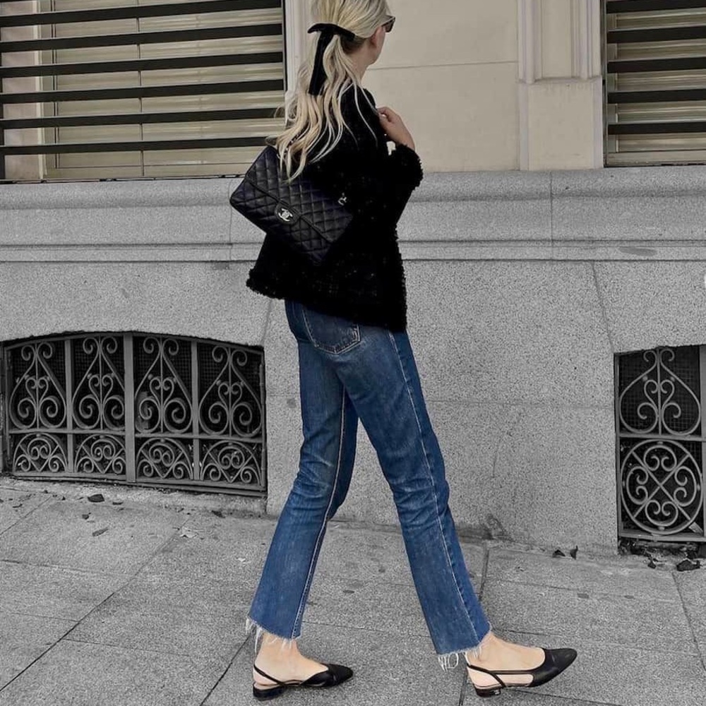 Goatskin Grosgrain Cap Toe CC Slingback Ballerina Flats in Black FR 38 / US 7 - Picture 13 of 15